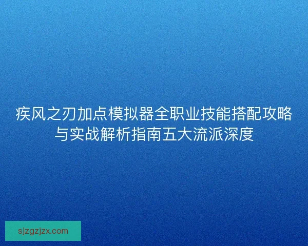 疾风之刃加点模拟器全职业技能搭配攻略与实战解析指南五大流派深度