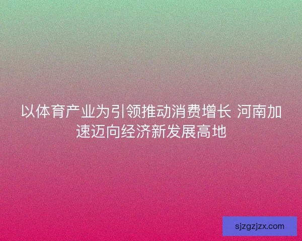 以体育产业为引领推动消费增长 河南加速迈向经济新发展高地